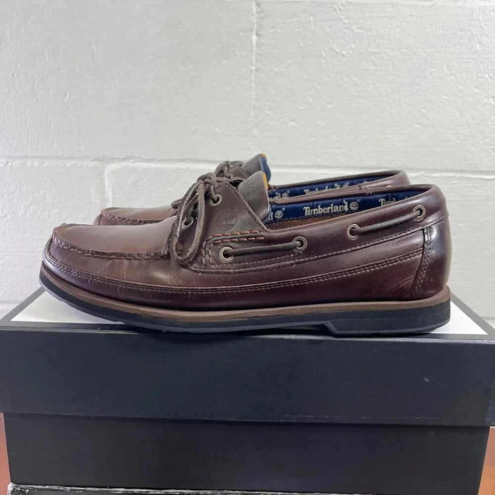 Timberland 55596 Boat Shoe Brown Leather Casual Shoes 2 Eyelet‎ Men's Size 12 M